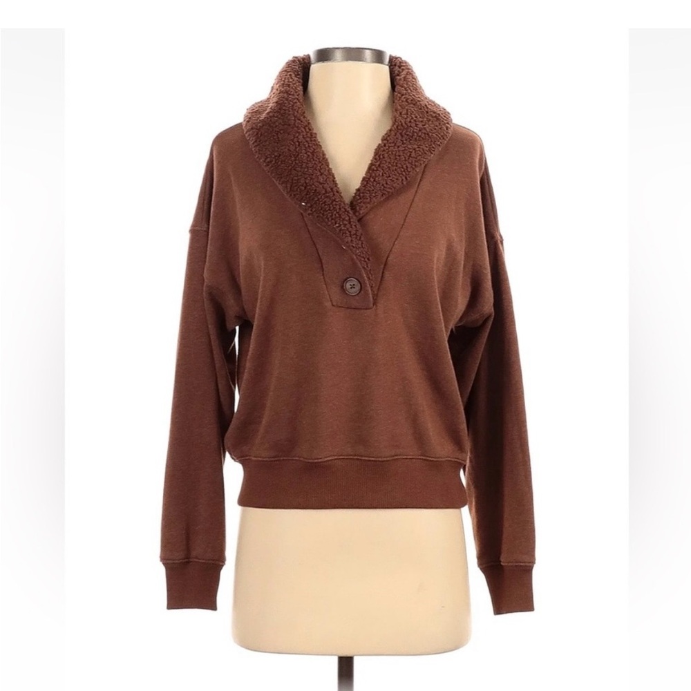 Vintage Y2K American Eagle Outfitters Rust Sherpa Collar Button Pullover - Picture 5 of 5